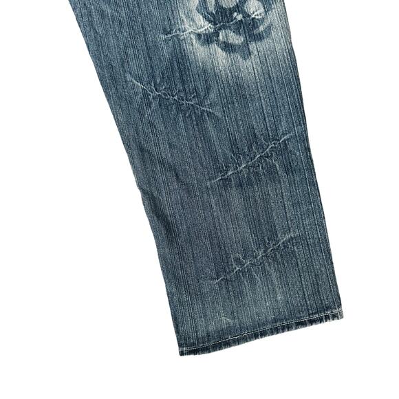 Muka Jeans Baggy Y2K Airbrushed Skull Stitches All Over Design Grunge Jeans 42 - Picture 16 of 16